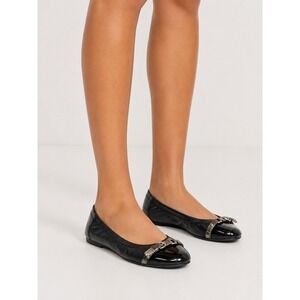 AGL Attilio Giusti Leombruni Black Leather Patent‎ Cap Toe Ballet Flats 38.5 8.5